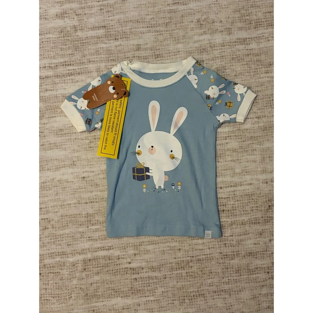 Vaenait Baby Blue Bunny Rabbit Pajama Set Short Sleeve Snug Fit 2PC NEW‎ Size 2T